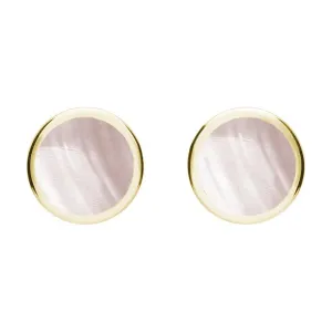 9ct Yellow Gold Pink Mother of Pearl Round Stud Earrings
