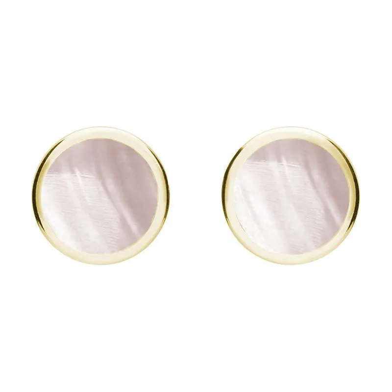 9ct Yellow Gold Pink Mother of Pearl Round Stud Earrings