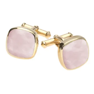 9ct Yellow Gold Pink Mother Of Pearl Square Cushion Cufflinks
