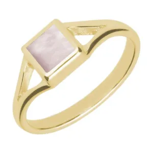 9ct Yellow Gold Pink Mother of Pearl Square Split Shoulder Ring