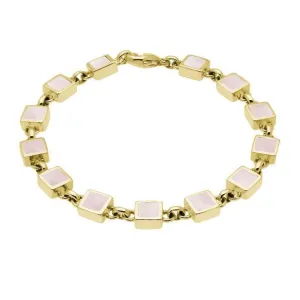 9ct Yellow Gold Pink Mother of Pearl Square Stone Bracelet