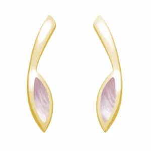 9ct Yellow Gold Pink Mother Of Pearl Toscana Long Marquise Stud Earrings
