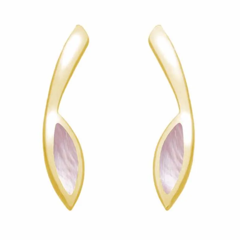 9ct Yellow Gold Pink Mother Of Pearl Toscana Long Marquise Stud Earrings