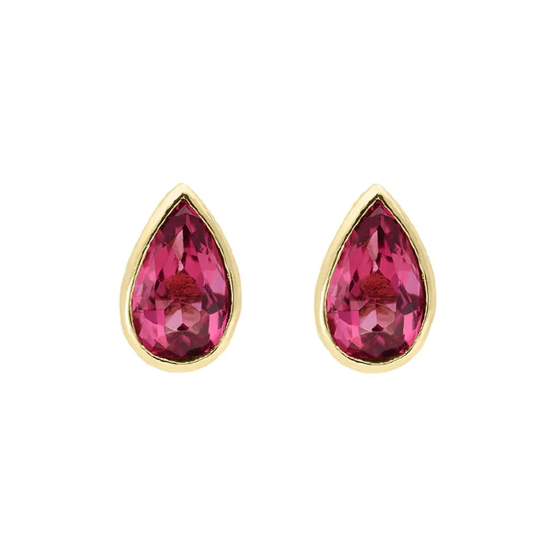 9ct Yellow Gold Pink Tourmaline Pear Stud Earrings