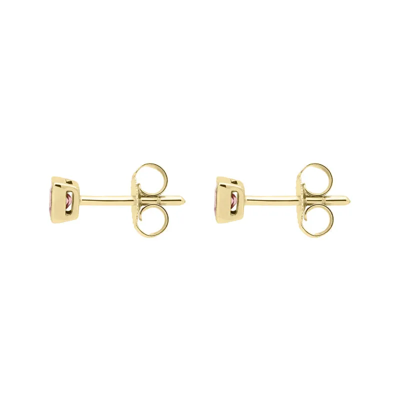 9ct Yellow Gold Pink Tourmaline Princess Cut 3mm Stud Earrings