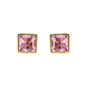 9ct Yellow Gold Pink Tourmaline Princess Cut 3mm Stud Earrings