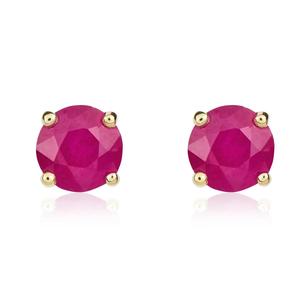 9ct Yellow Gold Ruby 5mm Round Claw Set Stud Earrings