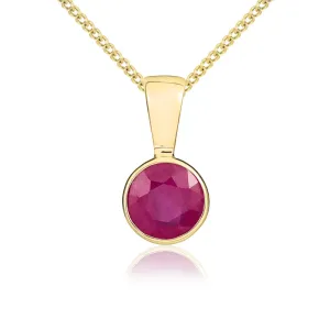 9ct Yellow Gold Ruby 5mm Round Rub Over Set Necklace