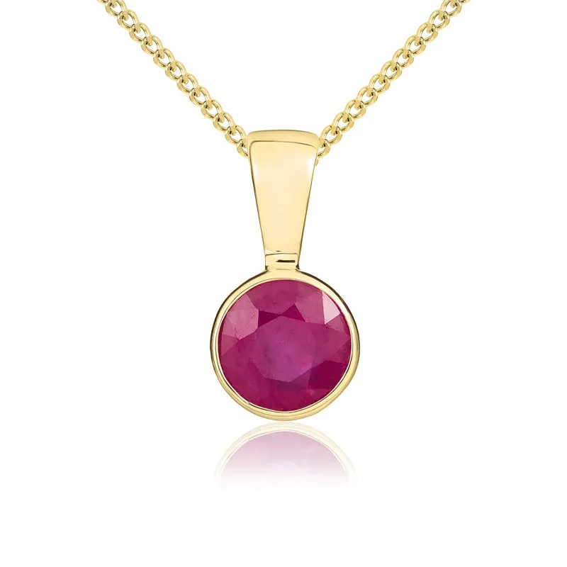 9ct Yellow Gold Ruby 5mm Round Rub Over Set Necklace