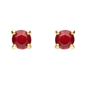 9ct Yellow Gold Ruby Brilliant Cut Stud Earrings