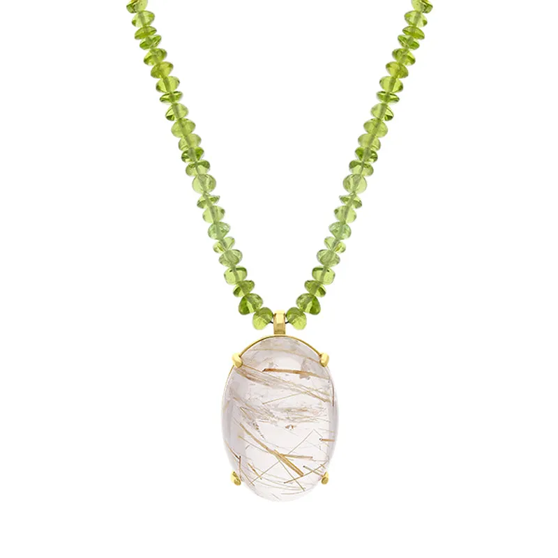 9ct yellow Gold Rutilated Quartz Peridot Beaded Necklace D