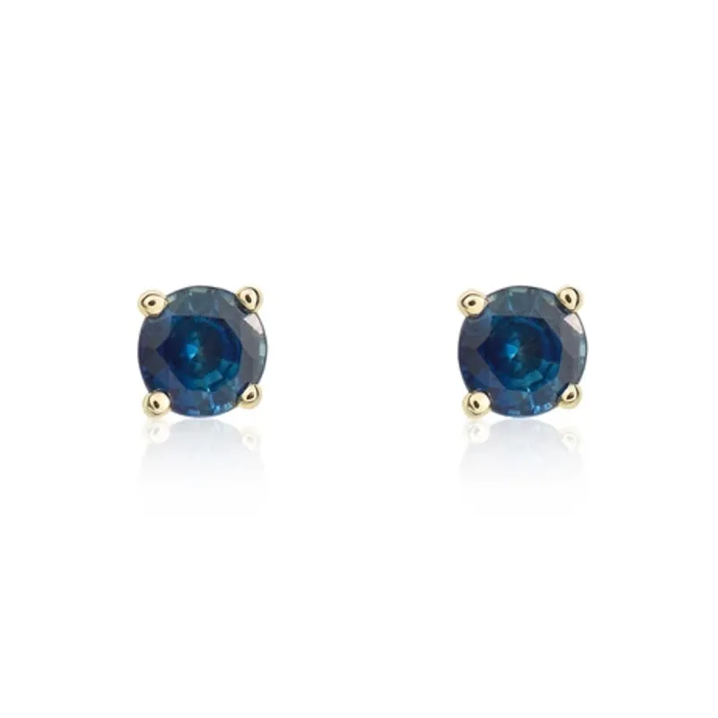 9ct Yellow Gold Sapphire 4mm Round Claw Set Stud Earrings