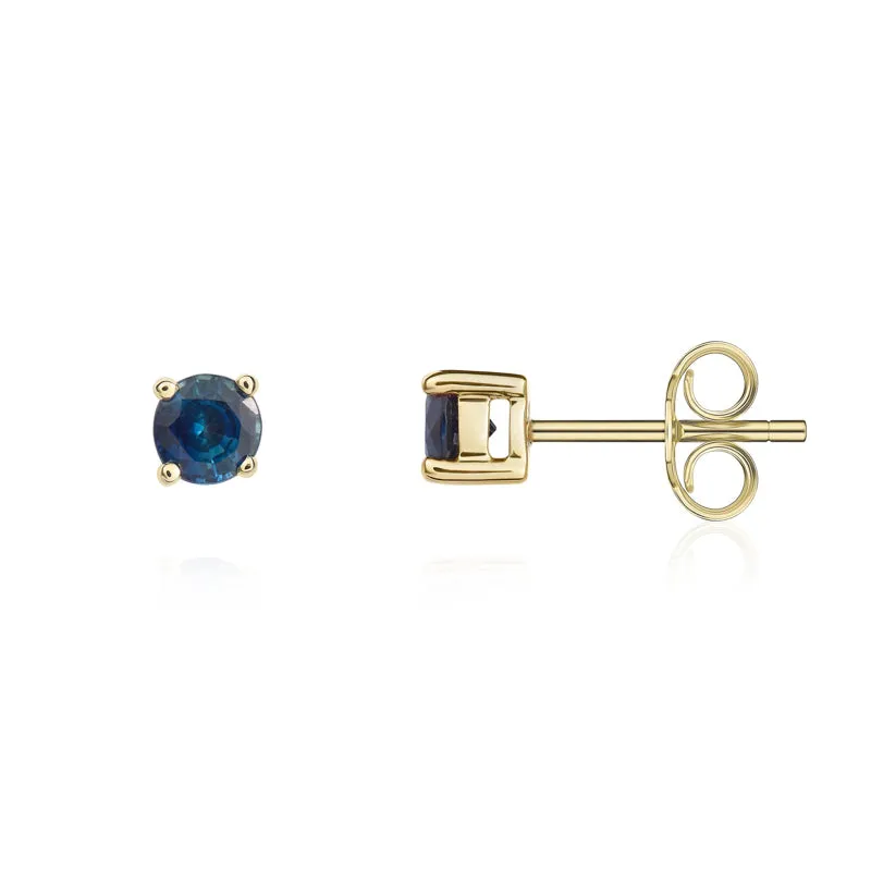 9ct Yellow Gold Sapphire 4mm Round Claw Set Stud Earrings