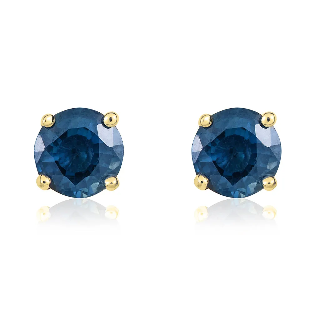 9ct Yellow Gold Sapphire 5mm Round Claw Set Stud Earrings