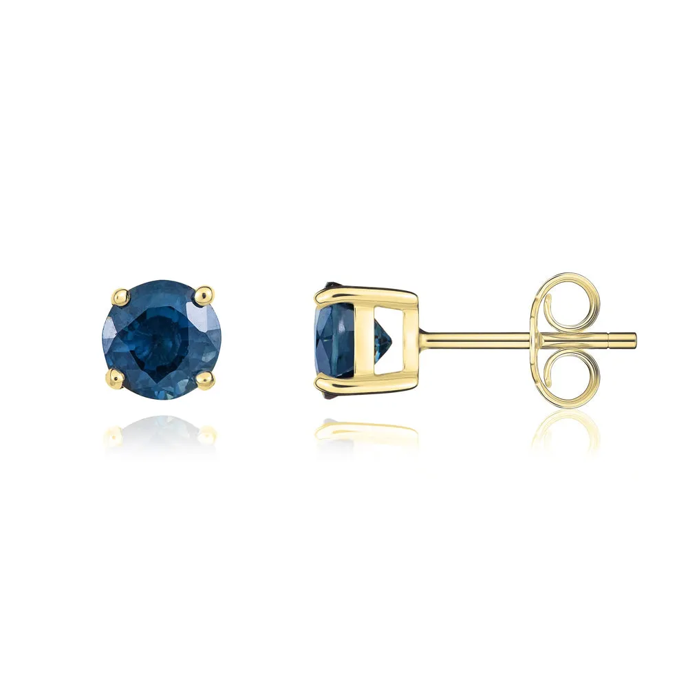 9ct Yellow Gold Sapphire 5mm Round Claw Set Stud Earrings