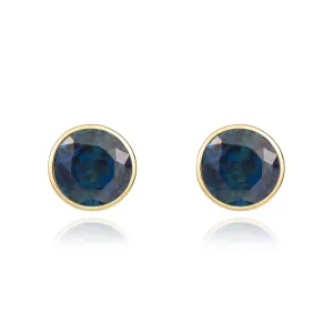 9ct Yellow Gold Sapphire 5mm Round Rub Over Set Stud Earrings