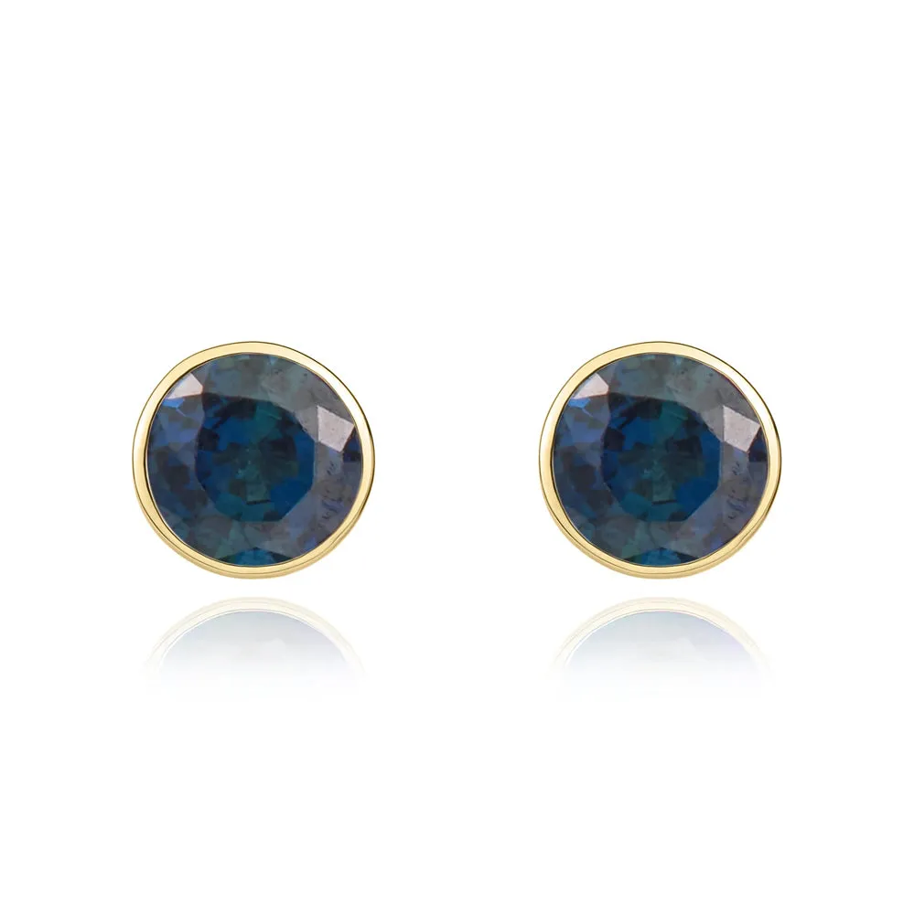 9ct Yellow Gold Sapphire 5mm Round Rub Over Set Stud Earrings