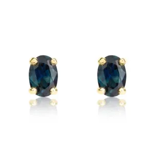 9ct Yellow Gold Sapphire 6x4mm Oval Claw Set Stud Earrings