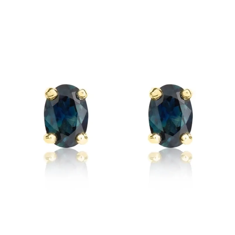 9ct Yellow Gold Sapphire 6x4mm Oval Claw Set Stud Earrings