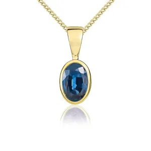 9ct Yellow Gold Sapphire 6x4mm Oval Rub Over Set Pendant