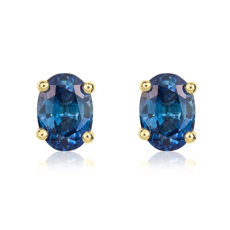 9ct Yellow Gold Sapphire 7x5mm Oval Claw Set Pendant and Stud Earrings Set