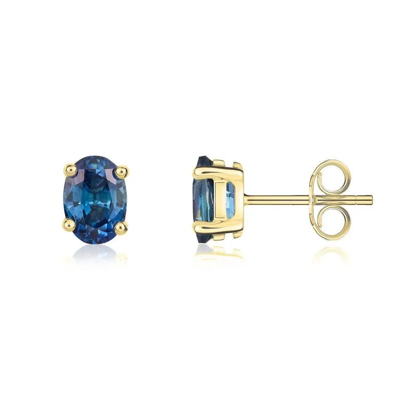 9ct Yellow Gold Sapphire 7x5mm Oval Claw Set Pendant and Stud Earrings Set