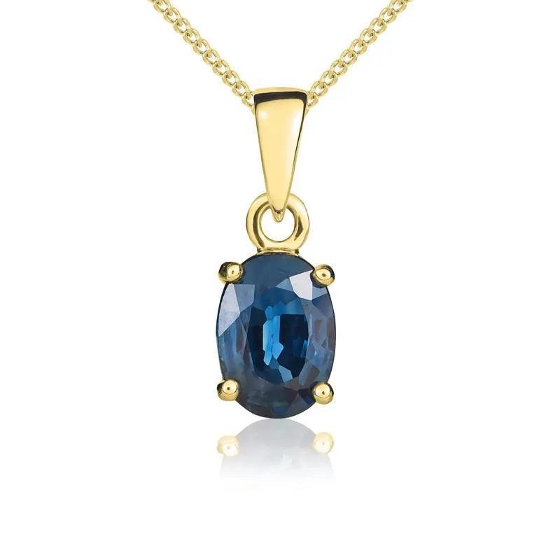 9ct Yellow Gold Sapphire 7x5mm Oval Claw Set Pendant and Stud Earrings Set