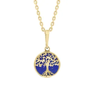 9ct Yellow Gold Small Lapis Lazuli Round Tree of Life Necklace
