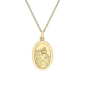 9ct Yellow Gold Small Oval Saint Christopher Necklace