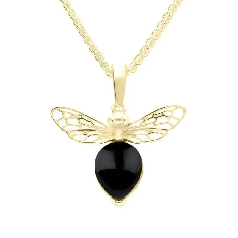 9ct Yellow Gold Small Whitby Jet Bee Necklace