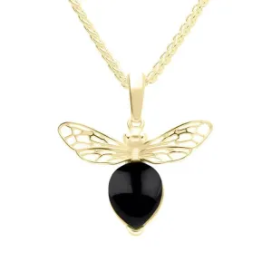 9ct Yellow Gold Small Whitby Jet Bee Necklace