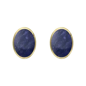 9ct Yellow Gold Sodalite 7 x 5mm Classic Small Oval Stud Earrings