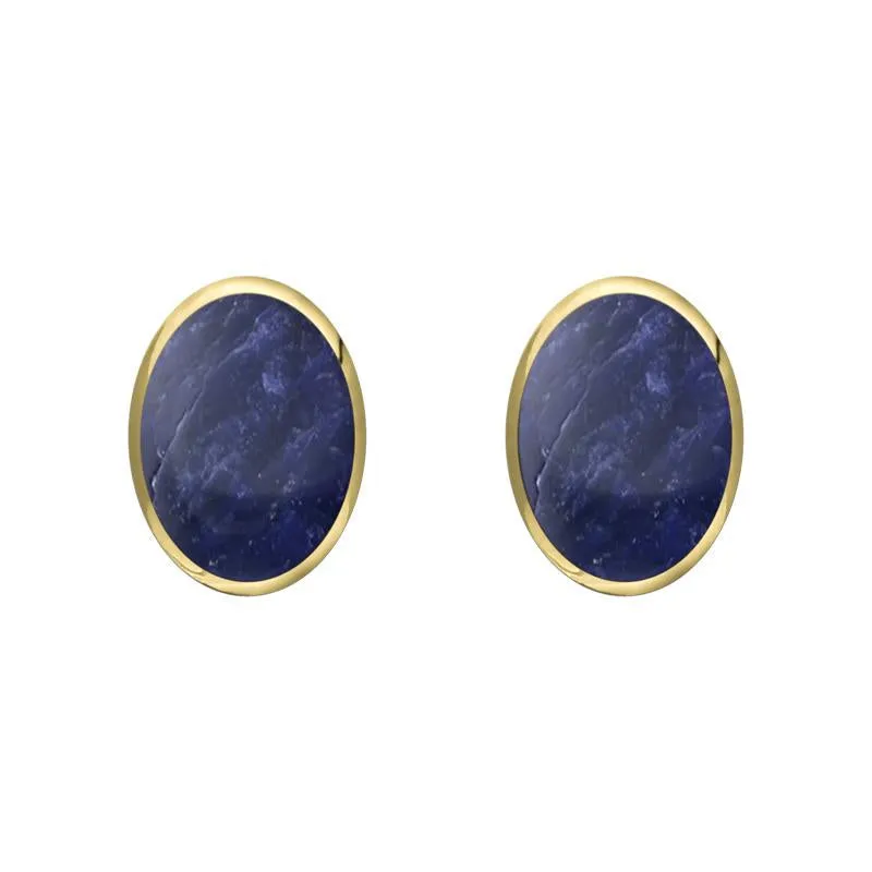 9ct Yellow Gold Sodalite 7 x 5mm Classic Small Oval Stud Earrings