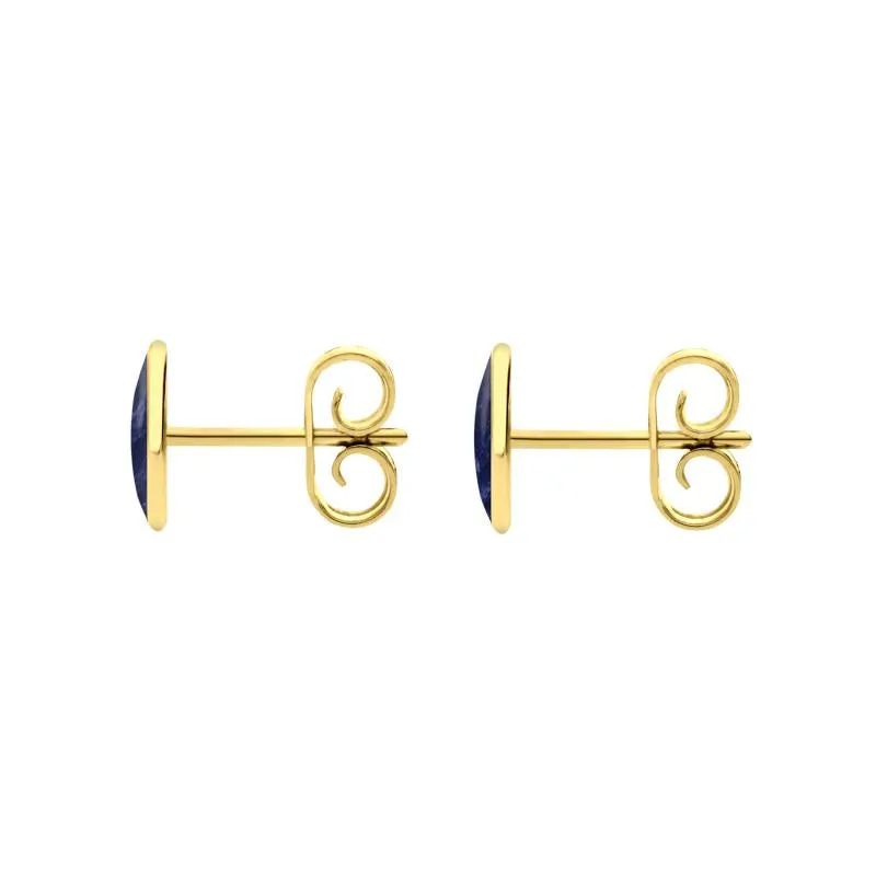 9ct Yellow Gold Sodalite 7 x 5mm Classic Small Oval Stud Earrings