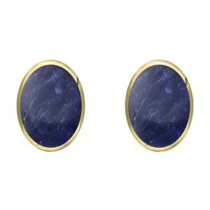 9ct Yellow Gold Sodalite 8 x 10mm Classic Large Oval Stud Earrings
