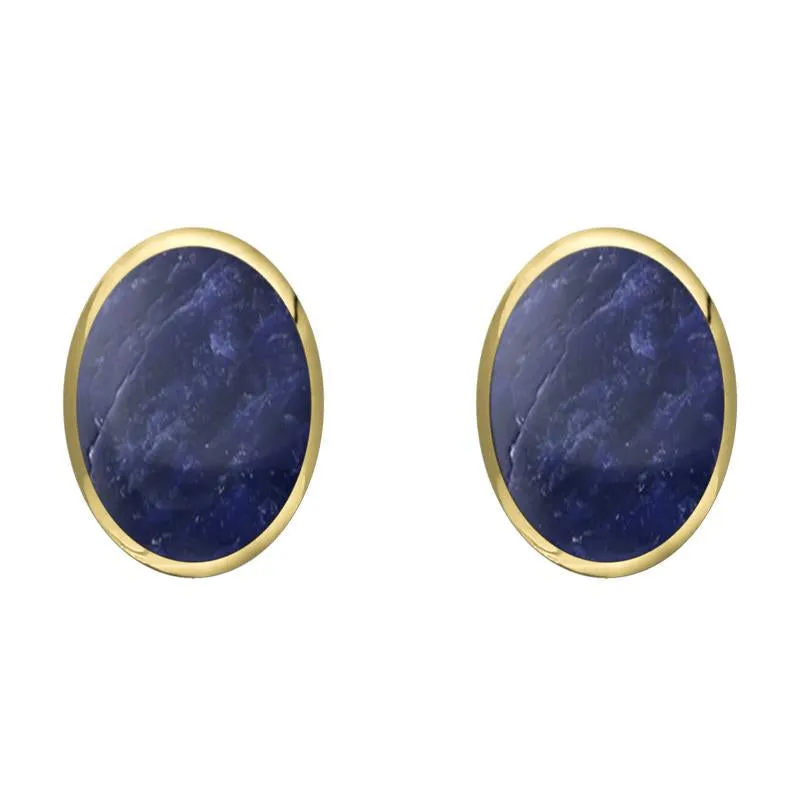 9ct Yellow Gold Sodalite 8 x 10mm Classic Large Oval Stud Earrings