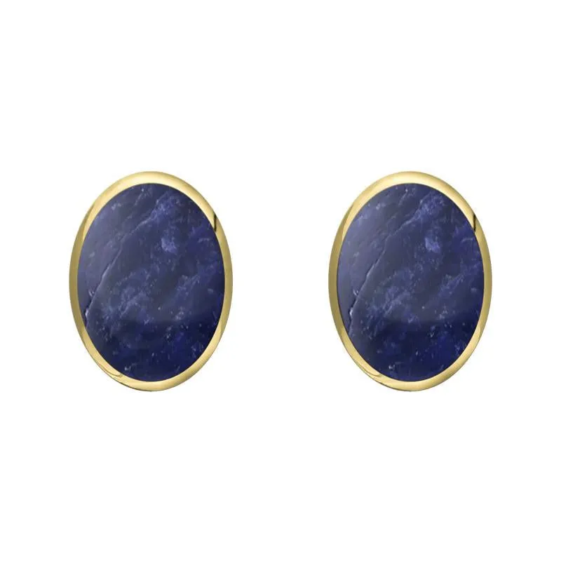 9ct Yellow Gold Sodalite 8 x 6mm Classic Medium Oval Stud Earrings