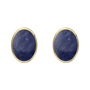 9ct Yellow Gold Sodalite 8 x 6mm Classic Medium Oval Stud Earrings