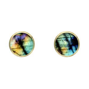 9ct Yellow Gold Spectrolite 5mm Classic Small Round Stud Earrings