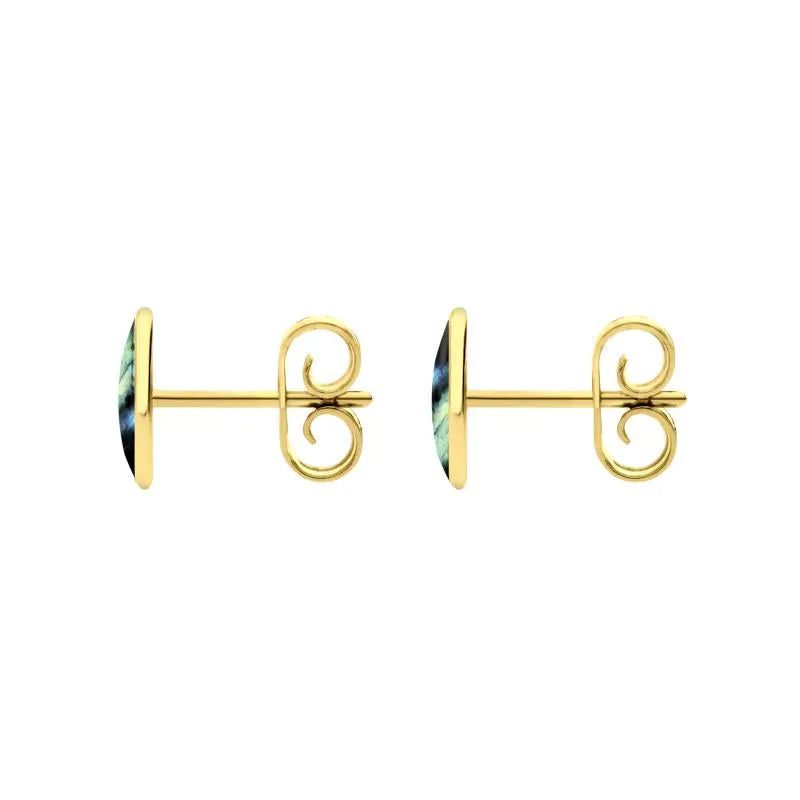 9ct Yellow Gold Spectrolite 8 x 6mm Classic Medium Oval Stud Earrings