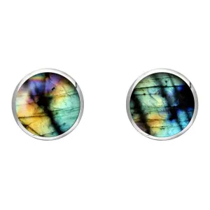 9ct Yellow Gold Spectrolite 8mm Classic Large Round Stud Earrings