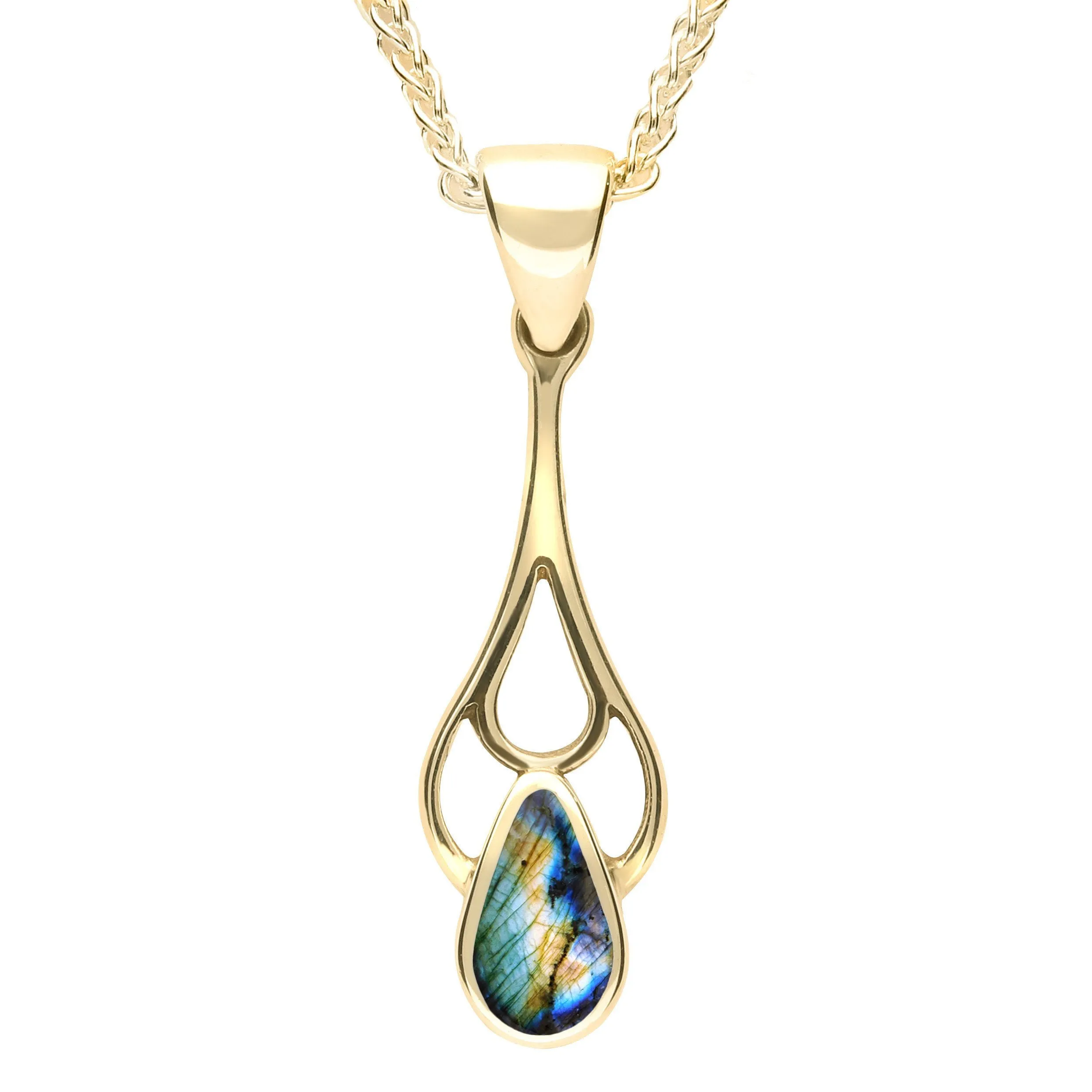 9ct Yellow Gold Spectrolite Pear Spoon Necklace