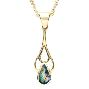 9ct Yellow Gold Spectrolite Pear Spoon Necklace