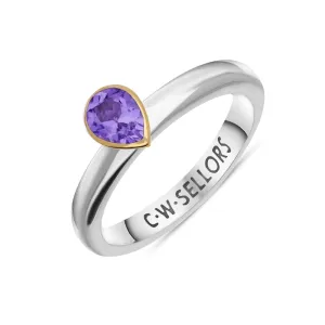 9ct Yellow Gold Sterling Silver Amethyst Stepping Stones 5x7mm Pear Cut Bezel Set Ring