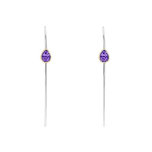 9ct Yellow Gold Sterling Silver Amethyst Stepping Stones 5x7mm Pear Drop Hook Earrings