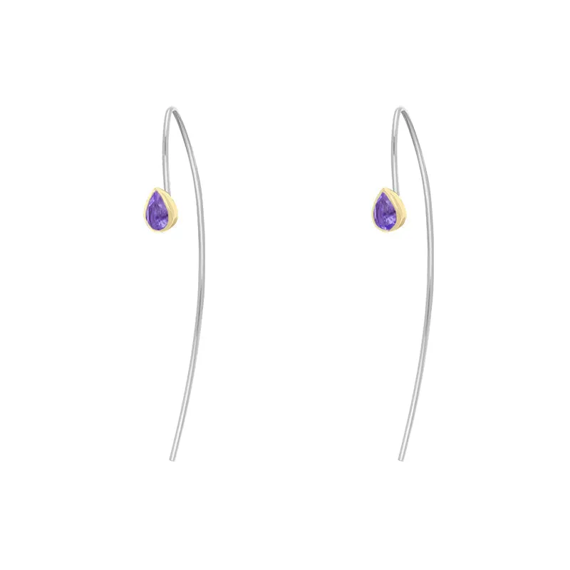 9ct Yellow Gold Sterling Silver Amethyst Stepping Stones 5x7mm Pear Drop Hook Earrings