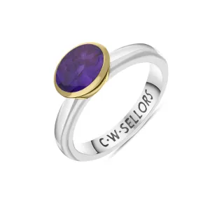 9ct Yellow Gold Sterling Silver Amethyst Stepping Stones 6x8mm Oval Bezel Set Ring