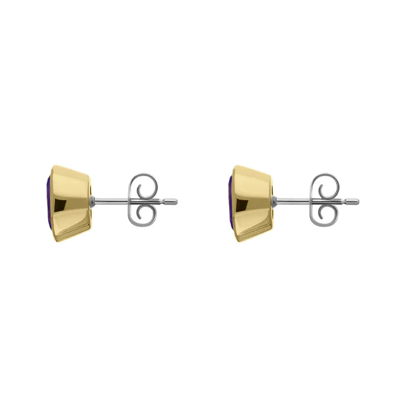 9ct Yellow Gold Sterling Silver Amethyst Stepping Stones 6x8mm Oval Stud Earrings