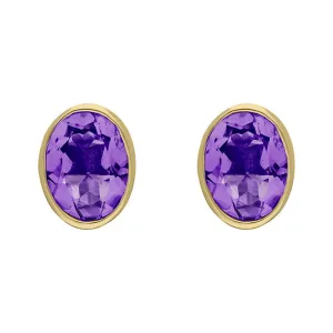 9ct Yellow Gold Sterling Silver Amethyst Stepping Stones 6x8mm Oval Stud Earrings