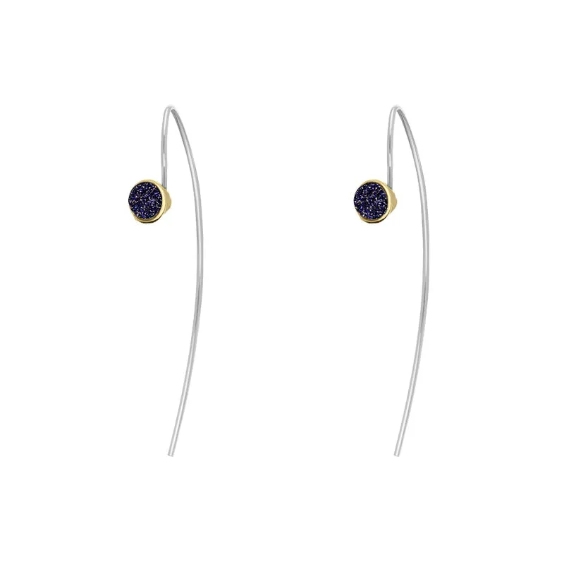 9ct Yellow Gold Sterling Silver Blue Goldstone Stepping Stones 5mm Round Hook Earrings